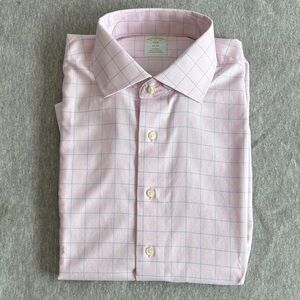 NWT Brooks Brothers Pink Blue Check Long Sleeve Dress Shirt Size 16 32/33 Slim